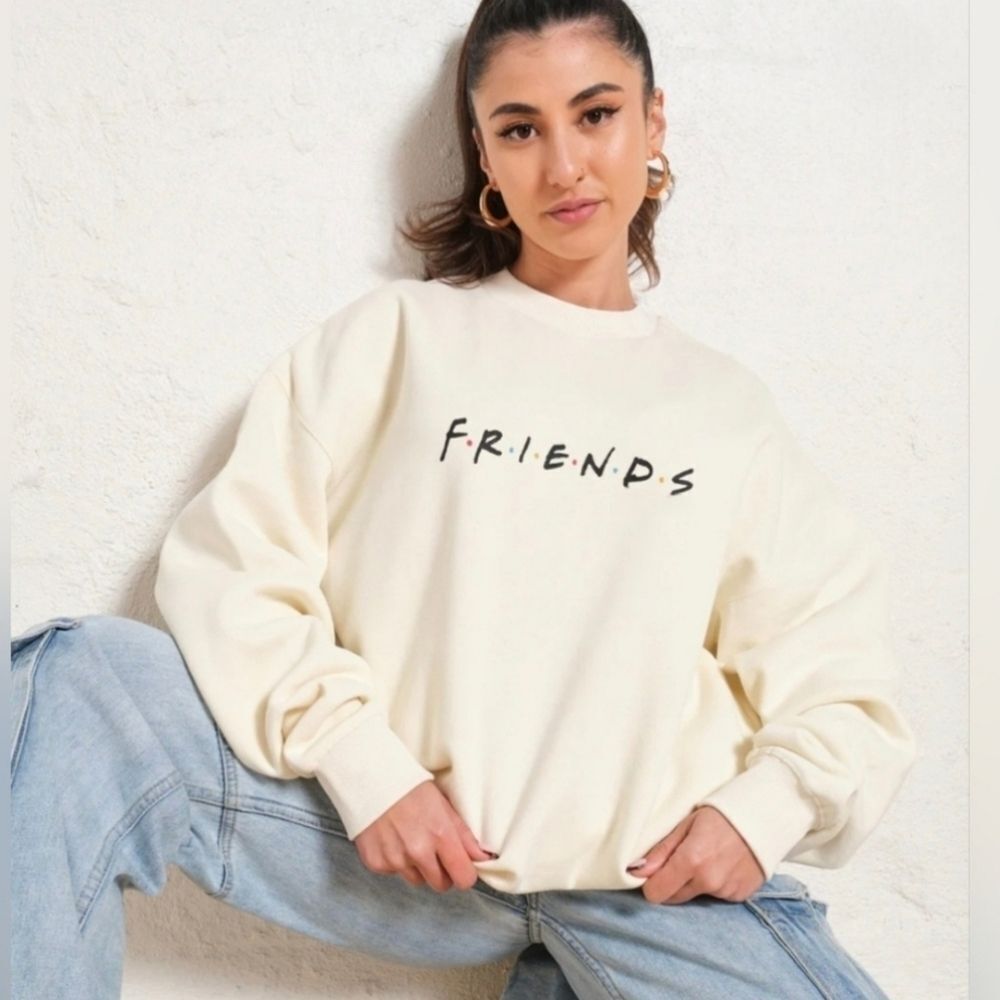 ☔️💜Friends Cream Drop Shoulder Long Sleeve Sweatshirt Large